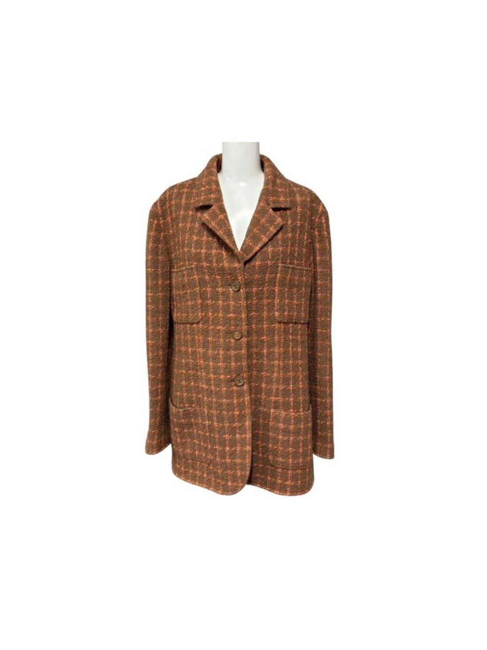 Chanel Tweed Tailored Jacket Single CC Logo Brown Orange 38